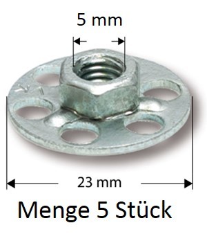 Composite Sechskantmutter M5 + 23 mm Sockel RUND 1 VE = Beutel mit 5 Stück