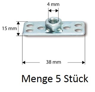 Composite Sechskantmutter M4 + Sockel RECHTECK 38x15 mm  1 VE = Beutel mit 5 Stück
