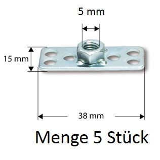 Composite Sechskantmutter M5 + Sockel RECHTECK 38x15 mm  1 VE = Beutel mit 5 Stück