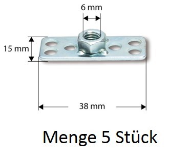 Composite Sechskantmutter M6 + Sockel RECHTECK 38x15 mm  1 VE = Beutel mit 5 Stück
